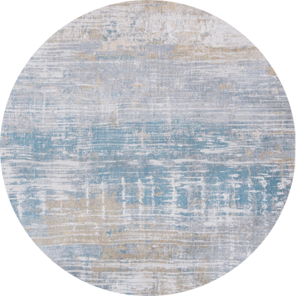 5' Blue and Yellow Round Abstract Non Skid Area Rug