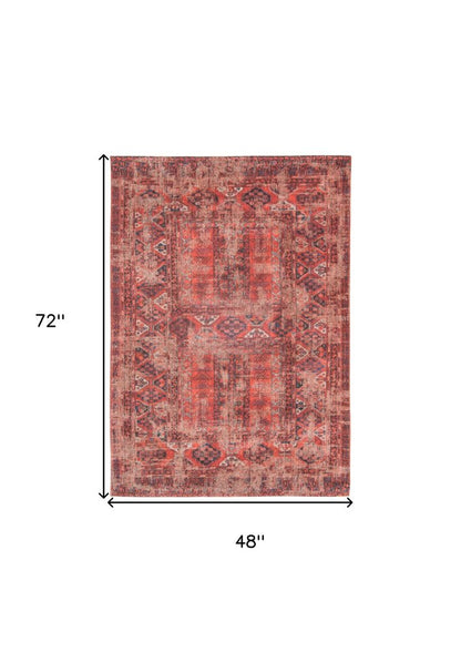 5' X 7' Red Oriental Non Skid Area Rug