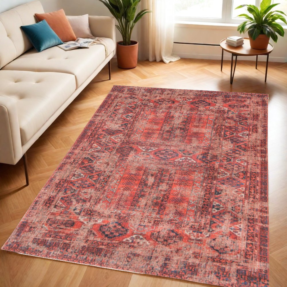 5' X 7' Red Oriental Non Skid Area Rug