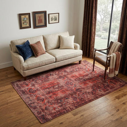 5' X 7' Red Oriental Non Skid Area Rug