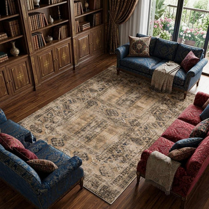 9' X 13' Brown Oriental Non Skid Area Rug
