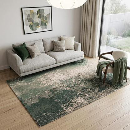 6' X 8' Beige and Green Abstract Non Skid Area Rug