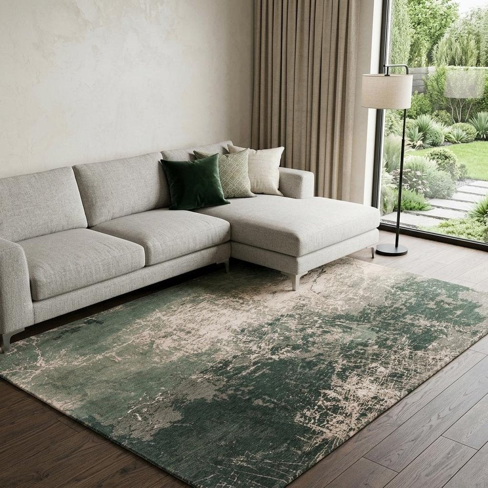8' X 11' Beige and Green Abstract Non Skid Area Rug