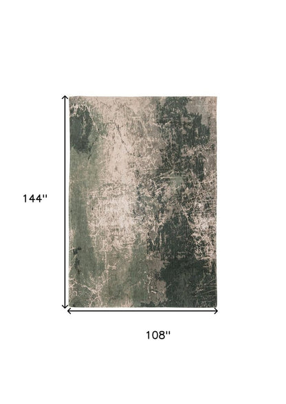 9' X 13' Beige and Green Abstract Non Skid Area Rug