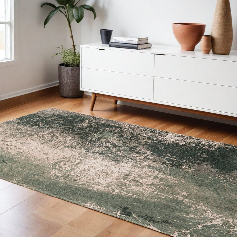 9' X 13' Beige and Green Abstract Non Skid Area Rug