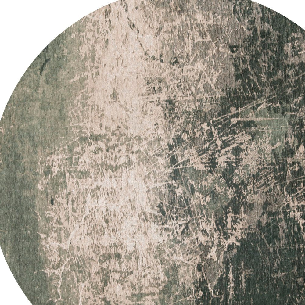 5' Beige and Green Round Abstract Non Skid Area Rug