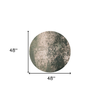 5' Beige and Green Round Abstract Non Skid Area Rug