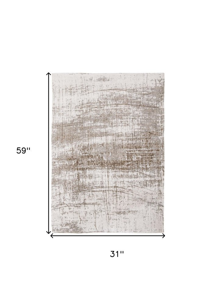 3' X 5' Gray and Beige Abstract Non Skid Area Rug
