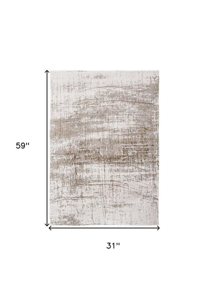 3' X 5' Gray and Beige Abstract Non Skid Area Rug