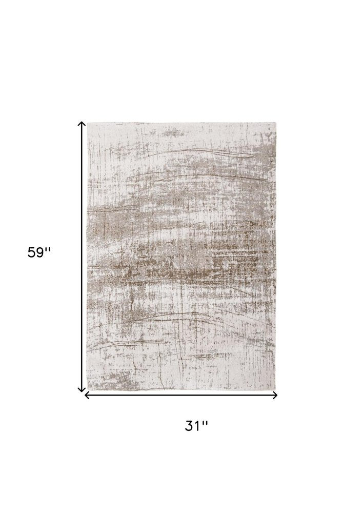 3' X 5' Gray and Beige Abstract Non Skid Area Rug
