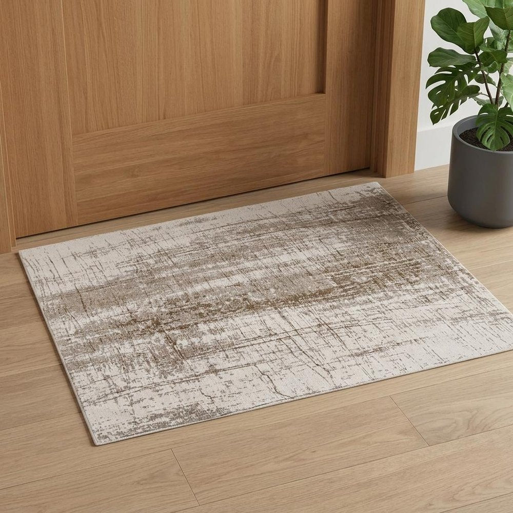 3' X 5' Gray and Beige Abstract Non Skid Area Rug