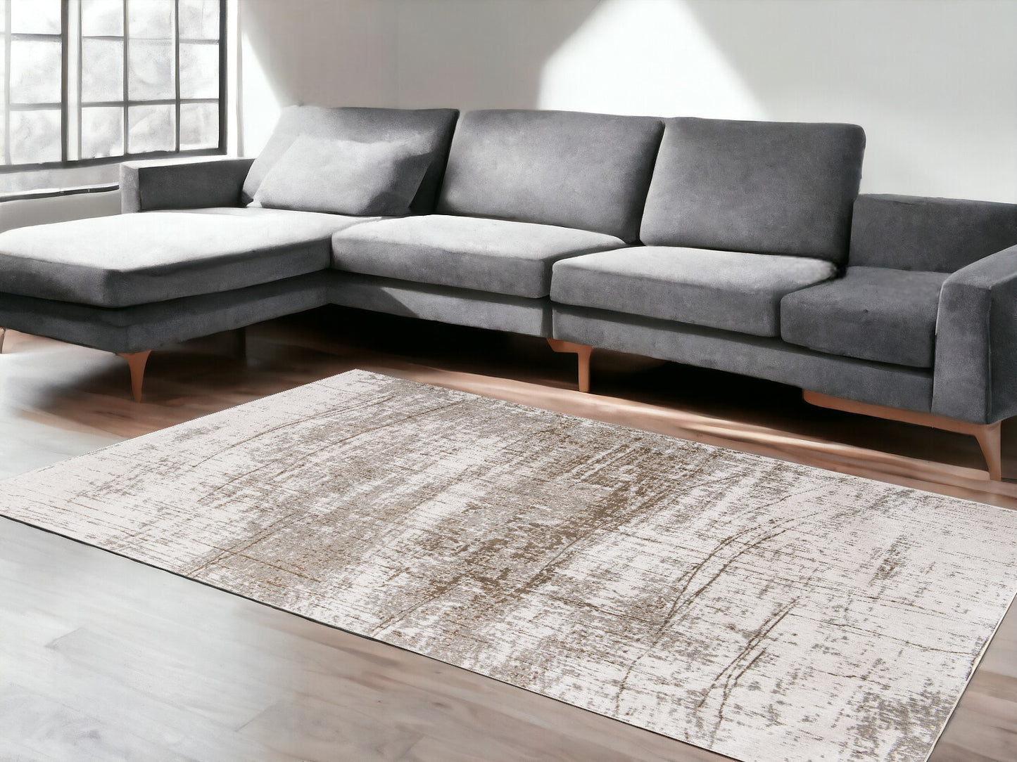 9' X 13' Gray and Beige Abstract Non Skid Area Rug