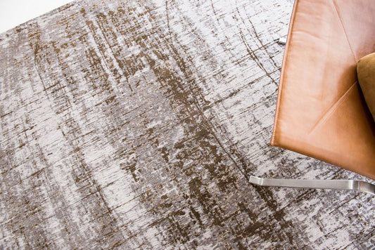 5' Gray and Beige Round Abstract Non Skid Area Rug