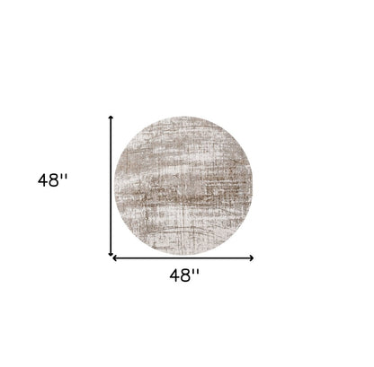 5' Gray and Beige Round Abstract Non Skid Area Rug