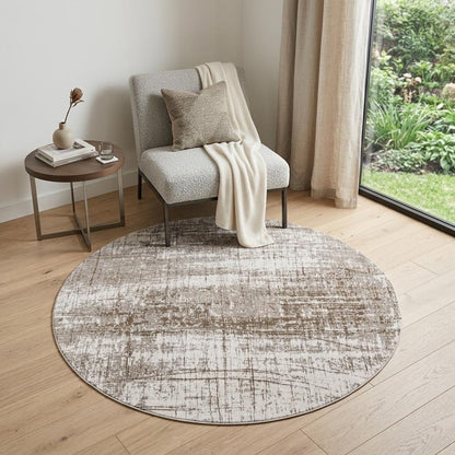 5' Gray and Beige Round Abstract Non Skid Area Rug