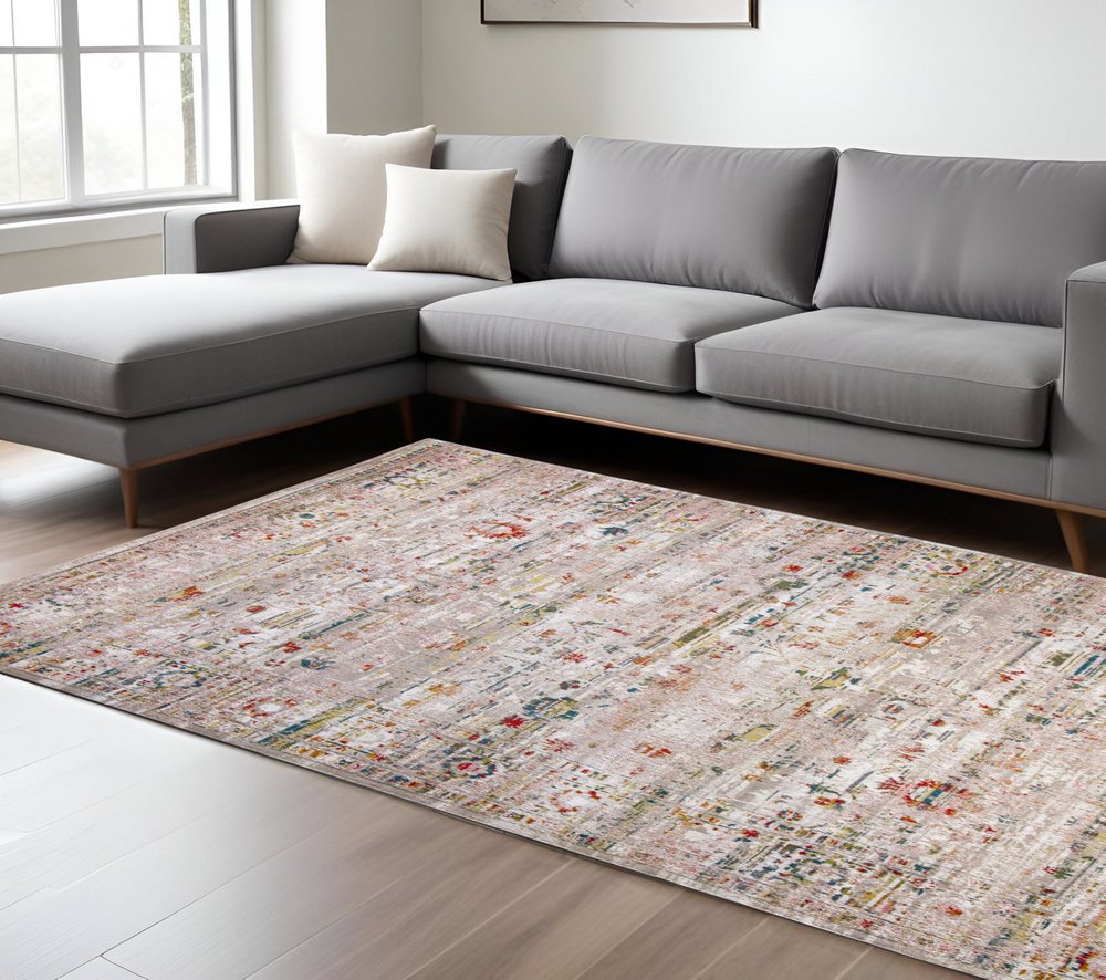 7' X 9' Gray and Brown Oriental Non Skid Area Rug