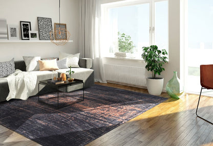 3' X 5' Black and Gold Abstract Non Skid Area Rug