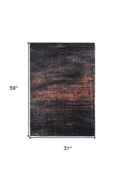 3' X 5' Black and Gold Abstract Non Skid Area Rug