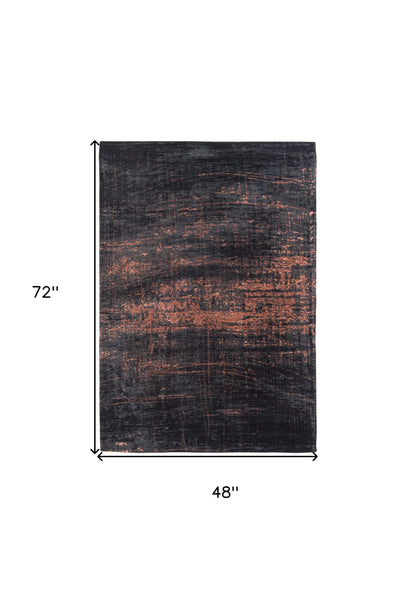 5' X 7' Black and Gold Abstract Non Skid Area Rug