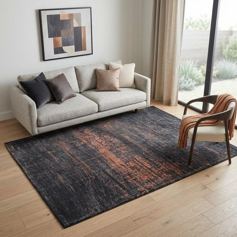 5' X 7' Black and Gold Abstract Non Skid Area Rug