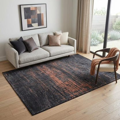5' X 7' Black and Gold Abstract Non Skid Area Rug