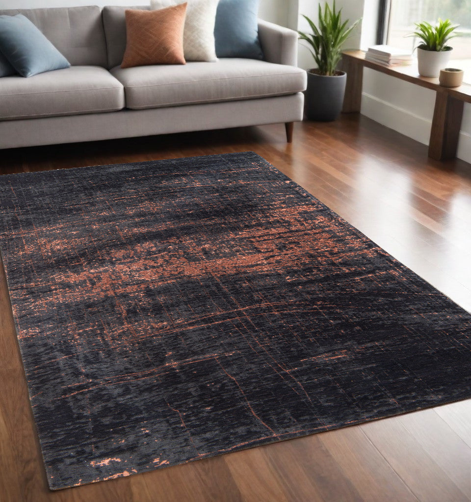 5' X 7' Black and Gold Abstract Non Skid Area Rug