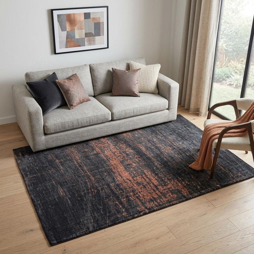 5' X 7' Black and Gold Abstract Non Skid Area Rug