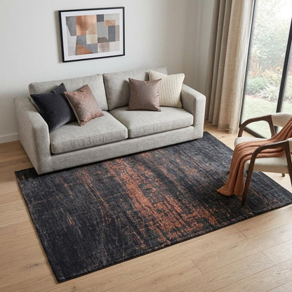 5' X 7' Black and Gold Abstract Non Skid Area Rug