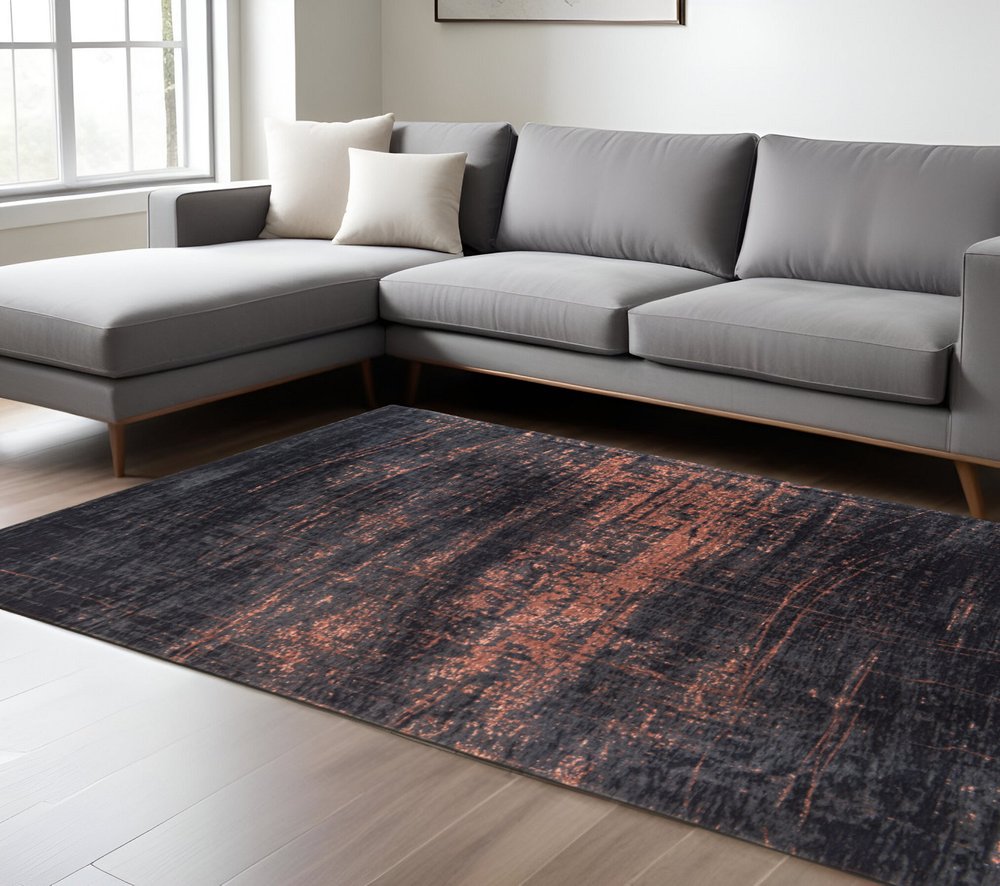 6' X 8' Black and Gold Abstract Non Skid Area Rug
