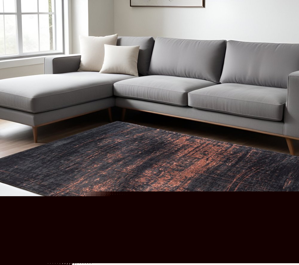 6' X 8' Black and Gold Abstract Non Skid Area Rug
