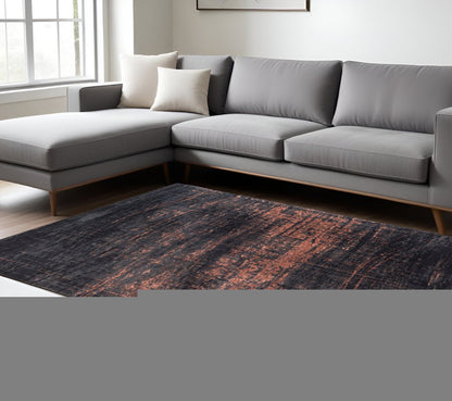 6' X 8' Black and Gold Abstract Non Skid Area Rug
