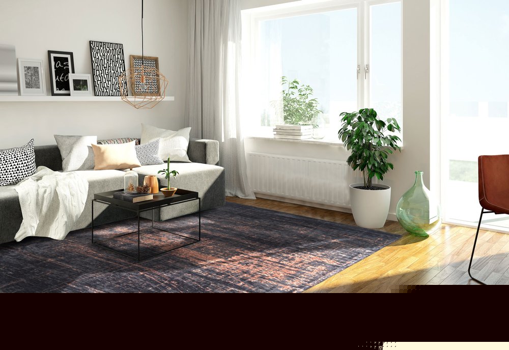 7' X 9' Black and Gold Abstract Non Skid Area Rug