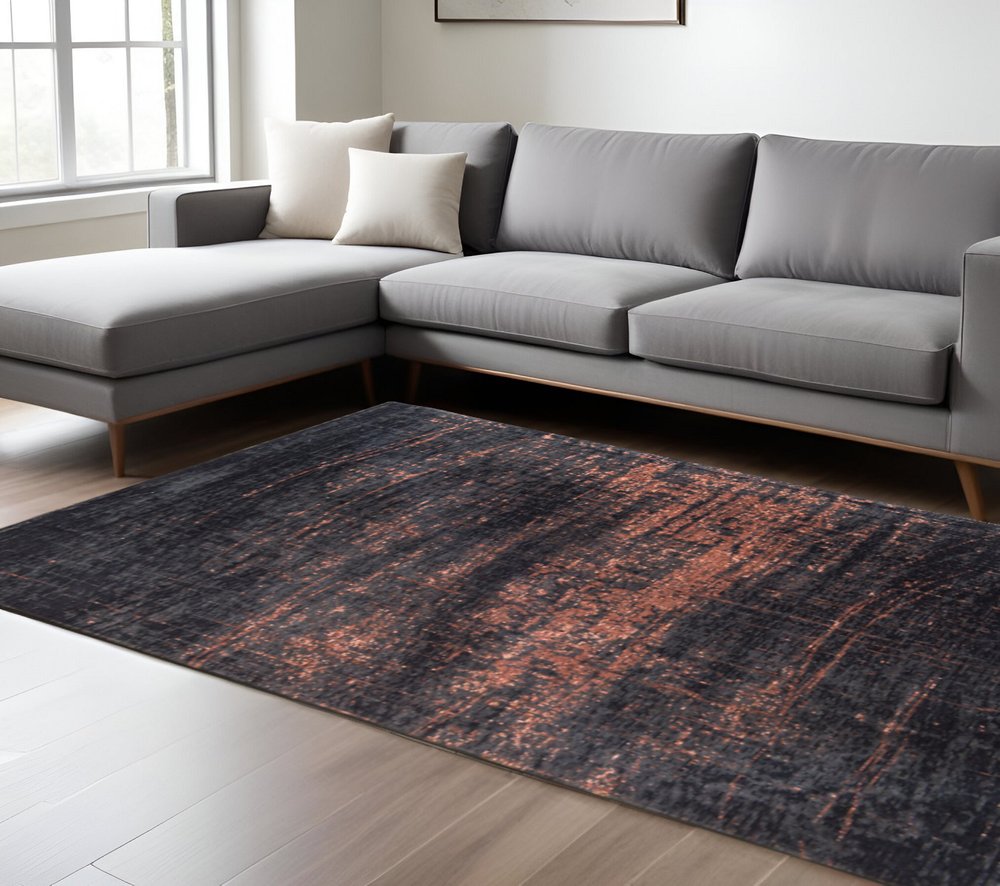 8' X 11' Black and Gold Abstract Non Skid Area Rug