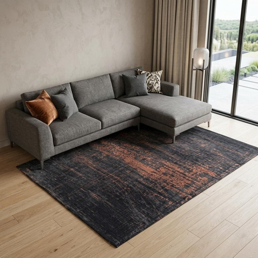 9' X 13' Black and Gold Abstract Non Skid Area Rug