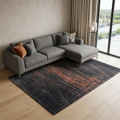 9' X 13' Black and Gold Abstract Non Skid Area Rug