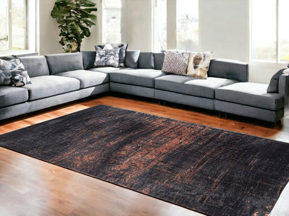 9' X 13' Black and Gold Abstract Non Skid Area Rug