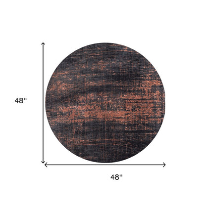 5' Black and Gold Round Abstract Non Skid Area Rug