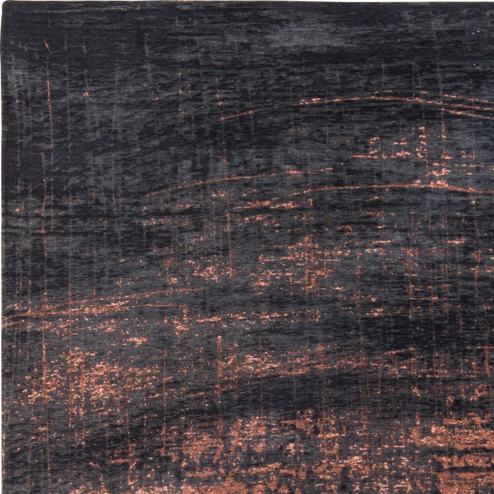 5' Black and Gold Round Abstract Non Skid Area Rug