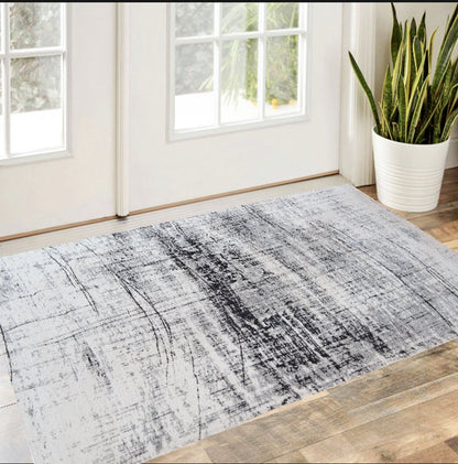 3' X 5' Black and White Abstract Non Skid Area Rug