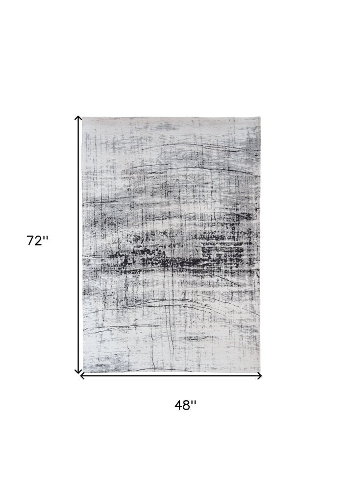 5' X 7' Black and White Abstract Non Skid Area Rug