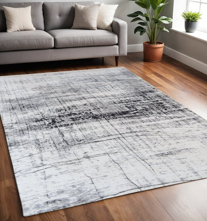 5' X 7' Black and White Abstract Non Skid Area Rug
