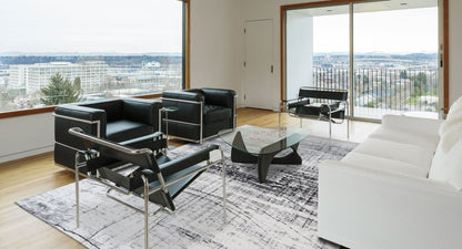 8' X 11' Black and White Abstract Non Skid Area Rug