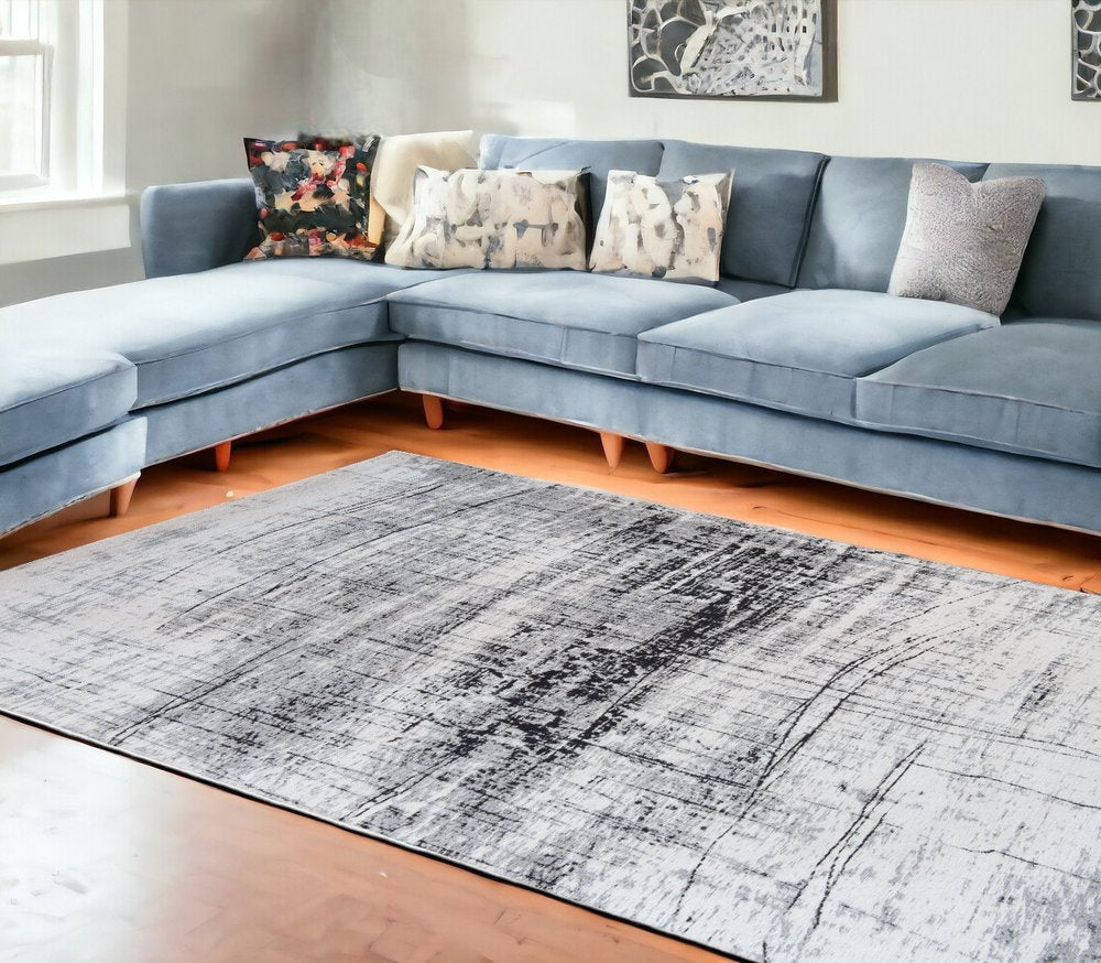 9' X 13' Black and White Abstract Non Skid Area Rug