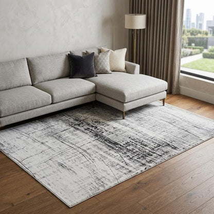 9' X 13' Black and White Abstract Non Skid Area Rug