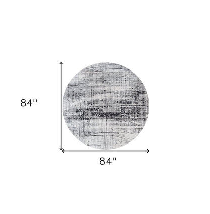8' Black and White Round Abstract Non Skid Area Rug