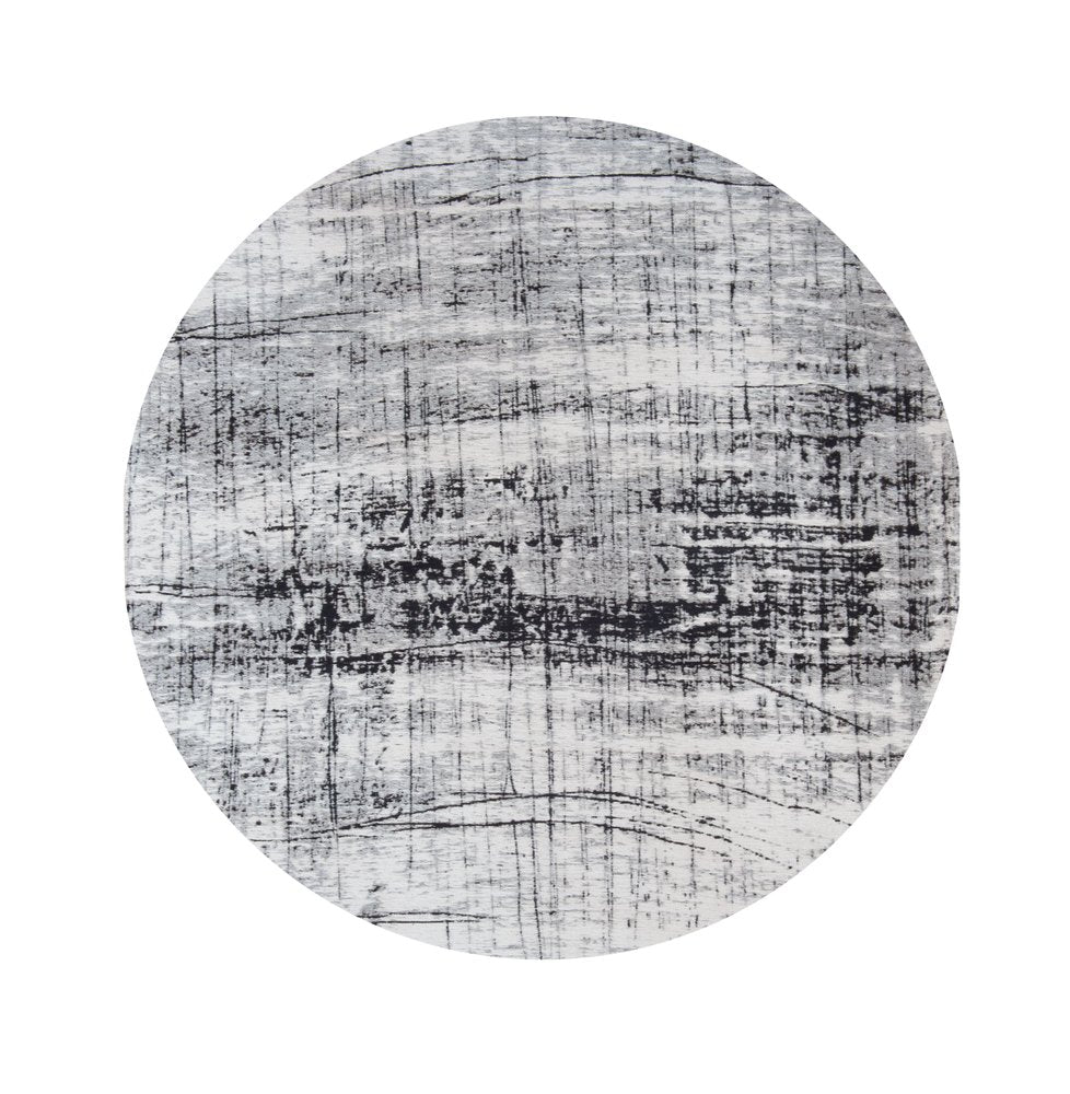 8' Black and White Round Abstract Non Skid Area Rug