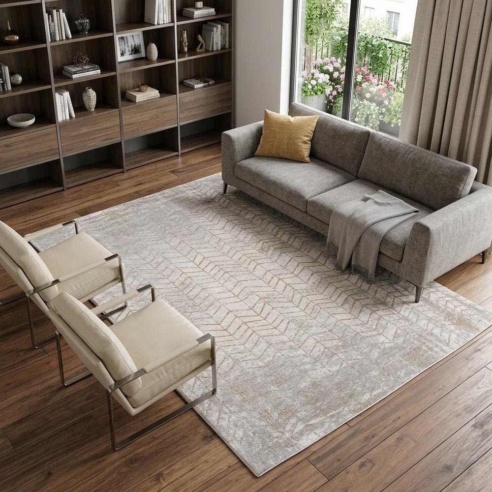 9' X 13' Gray and Yellow Chevron Non Skid Area Rug