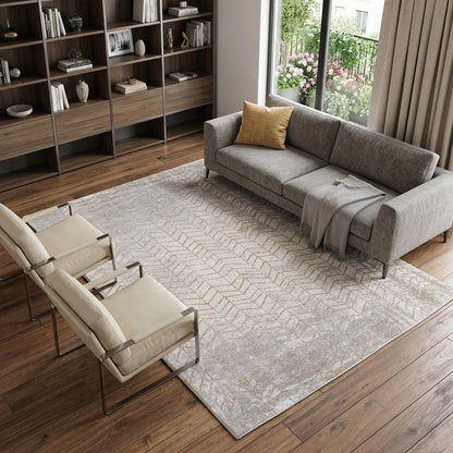 9' X 13' Gray and Yellow Chevron Non Skid Area Rug