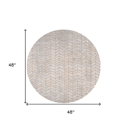 5' Gray and Yellow Round Chevron Non Skid Area Rug