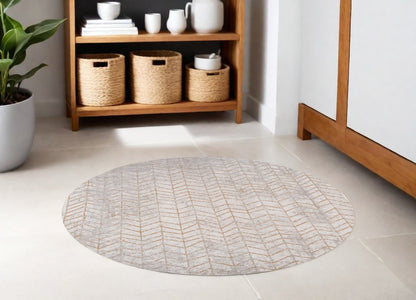 5' Gray and Yellow Round Chevron Non Skid Area Rug